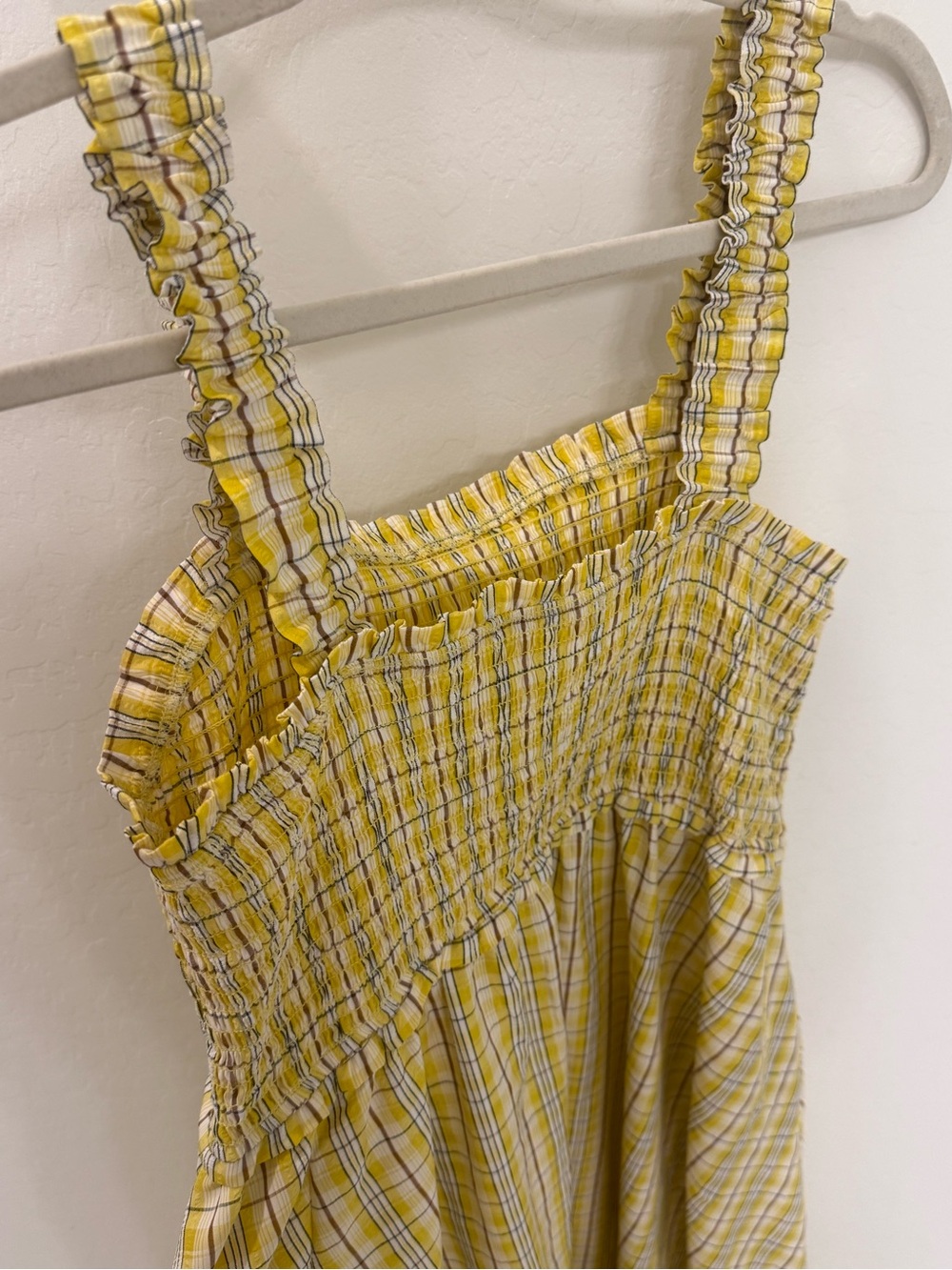 Yellow Plaid Smocked Sundress with Ruffle Straps
